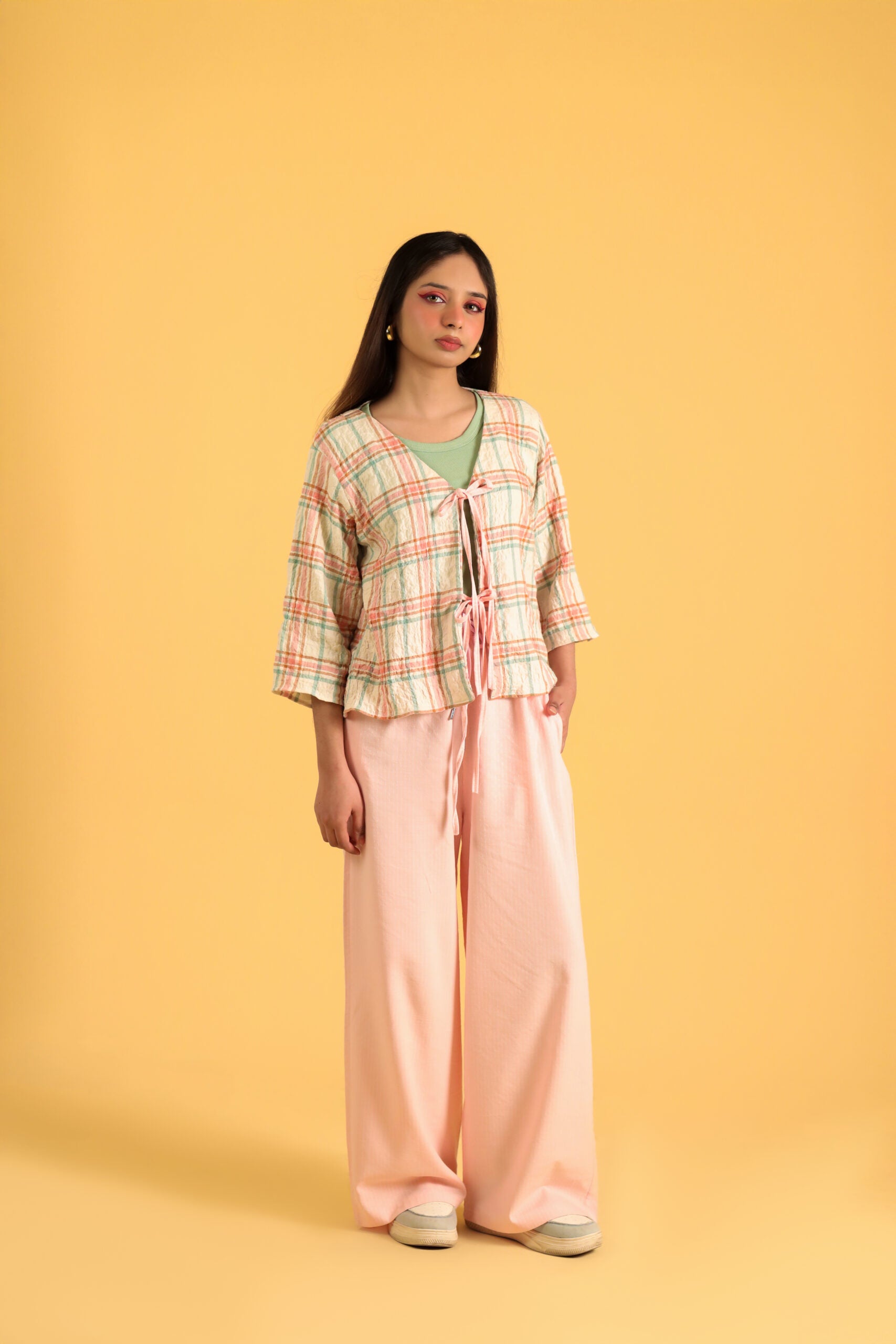 Petal Plaid Tie-Up Top