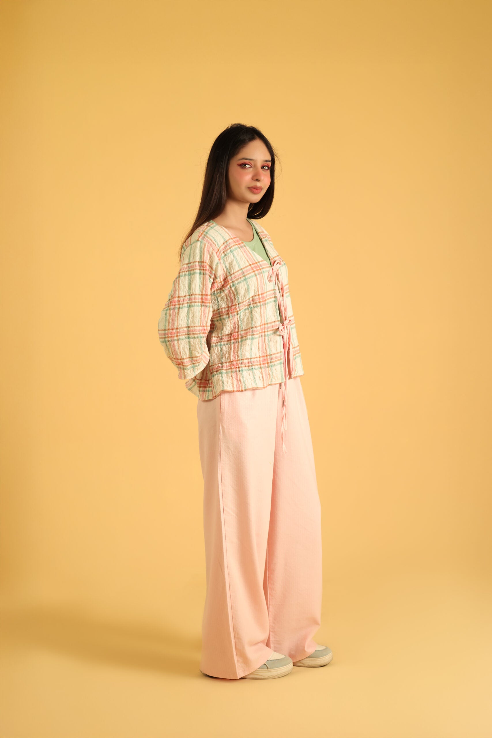 Petal Plaid Tie-Up Top